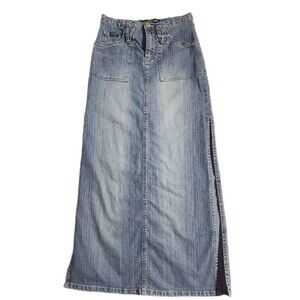 Squeeze Stephen Hardy light blue denim maxi skirt with a side slit Womens Sz 3/4